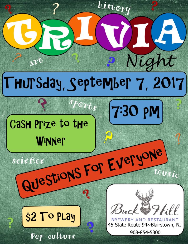 trivia night flyer Buck Hill Brewery and Restaurant