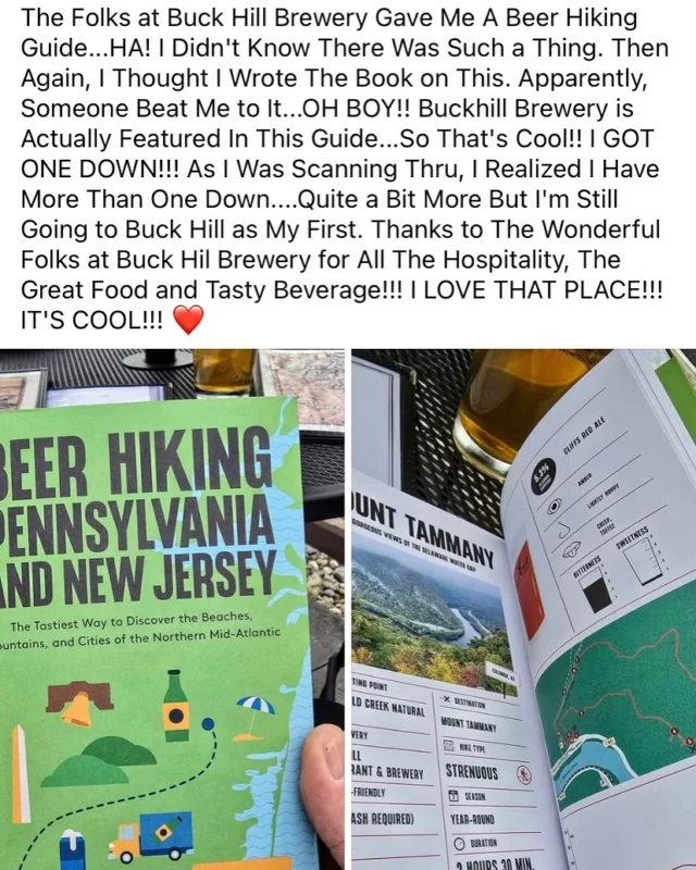 We had the honor of meeting and talking with trailmarshallhiking who is an Appalachian Trail Thru Hiker as he made his way through our area. What an interesting & incredible individual. If you see him hiking or taking a break at a local establishment don’t be shy and say hi, you’ll be met with some good conversation, stories, and a humble soul who loves what he does. We were happy to fill him up with some of our delicious food & home made brews that were enjoyed between friends amongst laughs. We got to give him a copy of a Beer Hiking in Pennsylvania & New Jersey Book that we are featured in!!! Grab a copy for yourself and swing by after a long hike to relax and refuel your body with us. A big thank you to trailmarshallhiking for hanging out with us, go give him a follow on his journey. #buckhill #buckhillbrewery #beer #beernerd #beergreek #beerofinstagram #craftbeer #brew #brewlife #njbrew #njbrewery #njbrewpub #njrestaurant #supportlocal #drinklocalbeer #craftcocktails #farmtotabledinner #njfoodies #njfoodporn #trailmarshallhiking #patrails #njtrails #njhiking #njhikingtrails